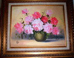 Vintage hand-painted pink shabby roses picture